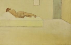 I. Hopkins, oil on canvas, Reclining nude in a studio, signed and dated '65, 46 x 71cm, unframed