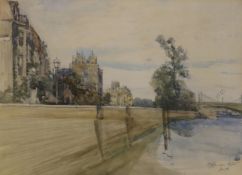 Charles James Lauder (1841-1920), pencil and watercolour, 'Looking East from Lindsey Wharf c.