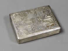A 19th century Dutch 833 standard white metal rectangular box and hinged cover, engraved with