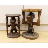 Two Songye (African) tribal stools, carved from the solid, tallest 42cm