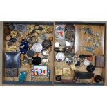 A collection of coquilla nut containers, various metal mounts, wooden and metal trinket boxes, mixed