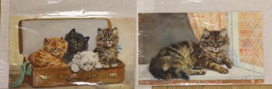 Mabel Gear, two watercolours, 'Four little travellers' and 'A place in the sun', signed, 16 x