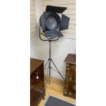 A late 20th century Anglia Television Studios spotlight, height 194cm