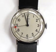 A gentleman's WWII stainless steel Elgin military wristwatch, the case back engraved 'Major J.M.