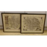 Blaeu, two coloured engravings, Maps of Devonia and Eboracensis (Yorkshire), overall 50 x 58cm (