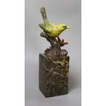 Miguel Ferdinand Lopez (Milo), a 20th century cold painted bronze model of a yellow bird, on later