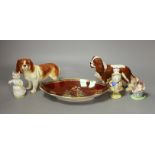 Five items of Beswick including three Beatrix Potter figures together with Crown Devon Rouge royal