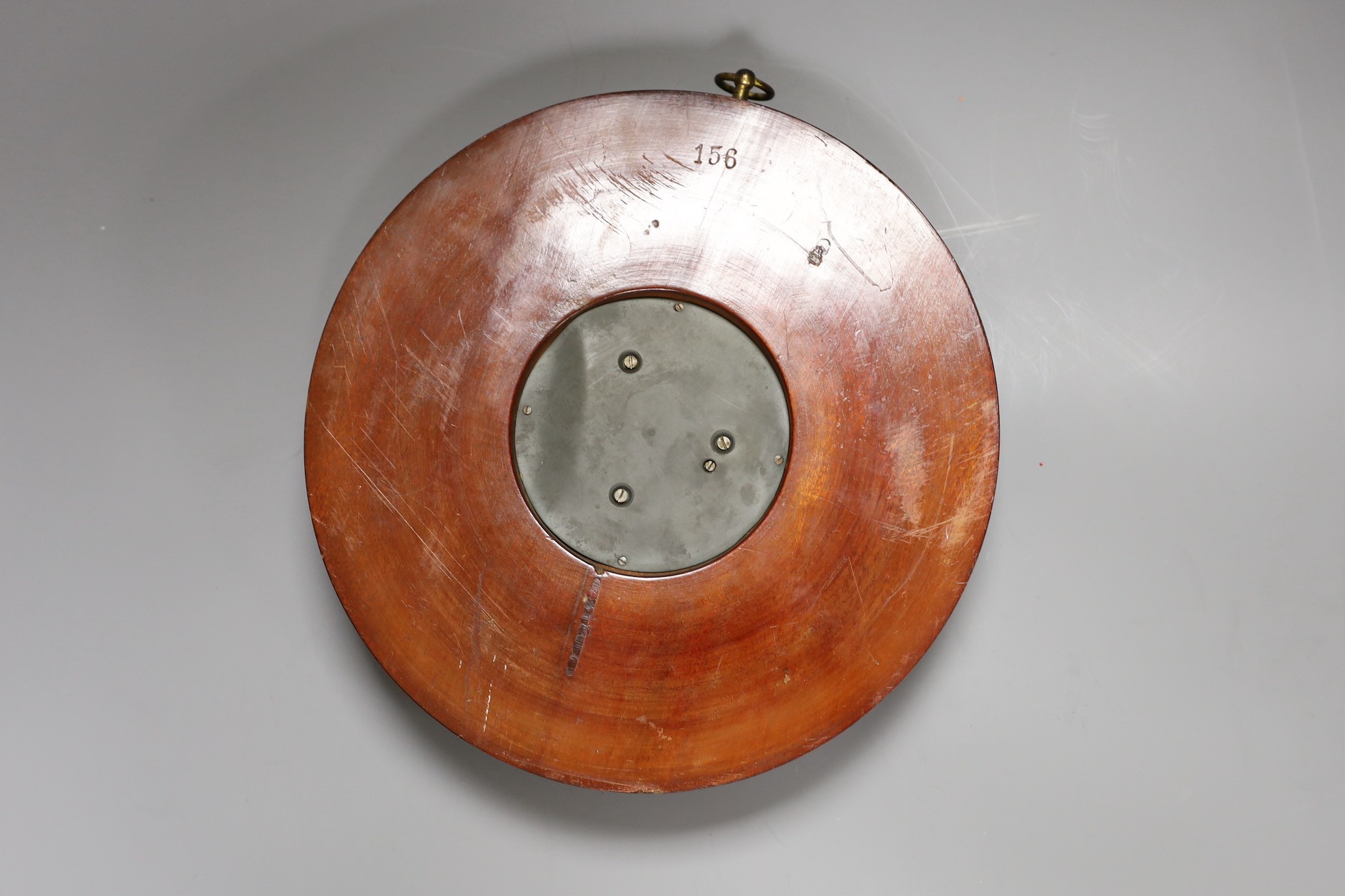 A Victorian aneroid barometer with mother-of-pearl inlaid decoration, 27cm diameter - Image 2 of 2
