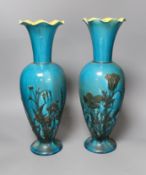 A pair of Linthorpe turquoise glazed pottery vases, impressed model no 2219, incised mark AS, 36cm