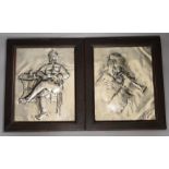 Two embossed metal figural panels, Greek or Russian, signed, 29 x 23cm excl frame