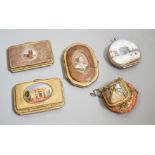 A 19th century Continental Royal commemorative purse and four Grand Tour souvenir purses