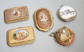 A 19th century Continental Royal commemorative purse and four Grand Tour souvenir purses