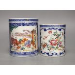 Two late 18th century Chinese exports famille rose mugs, tallest 12cm (2)