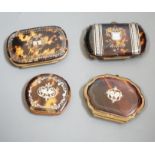 Four 19th century tortoiseshell and piqué work purses,