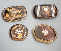Four 19th century tortoiseshell and piqué work purses,