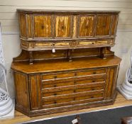 A late 18th/early 19th century French wood grain painted pine buffet, height 168cm, width 202cm,
