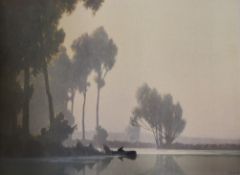 Alexandra Jacob, colour print, Lake scene, signed in the margin, published by Frost and Reed, 66 x