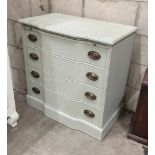 An eau de nil painted chest with brushing slide and four drawers, width 76cm