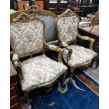 A Louis XV style giltwood and gesso three piece salon suite