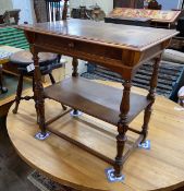 A French walnut two tier side table, 75cm
