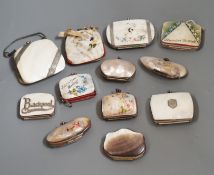 Nine 19th century souvenir mother of pearl purses, and three others