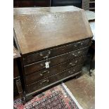 A George III oak bureau, width 91cm depth 50cm height 102cm