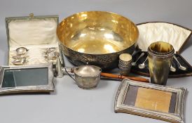 Assorted silver and other items including two silver mounted photograph frames, a Georgian silver