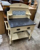 A Victorian later painted marble top washstand, width 86cm