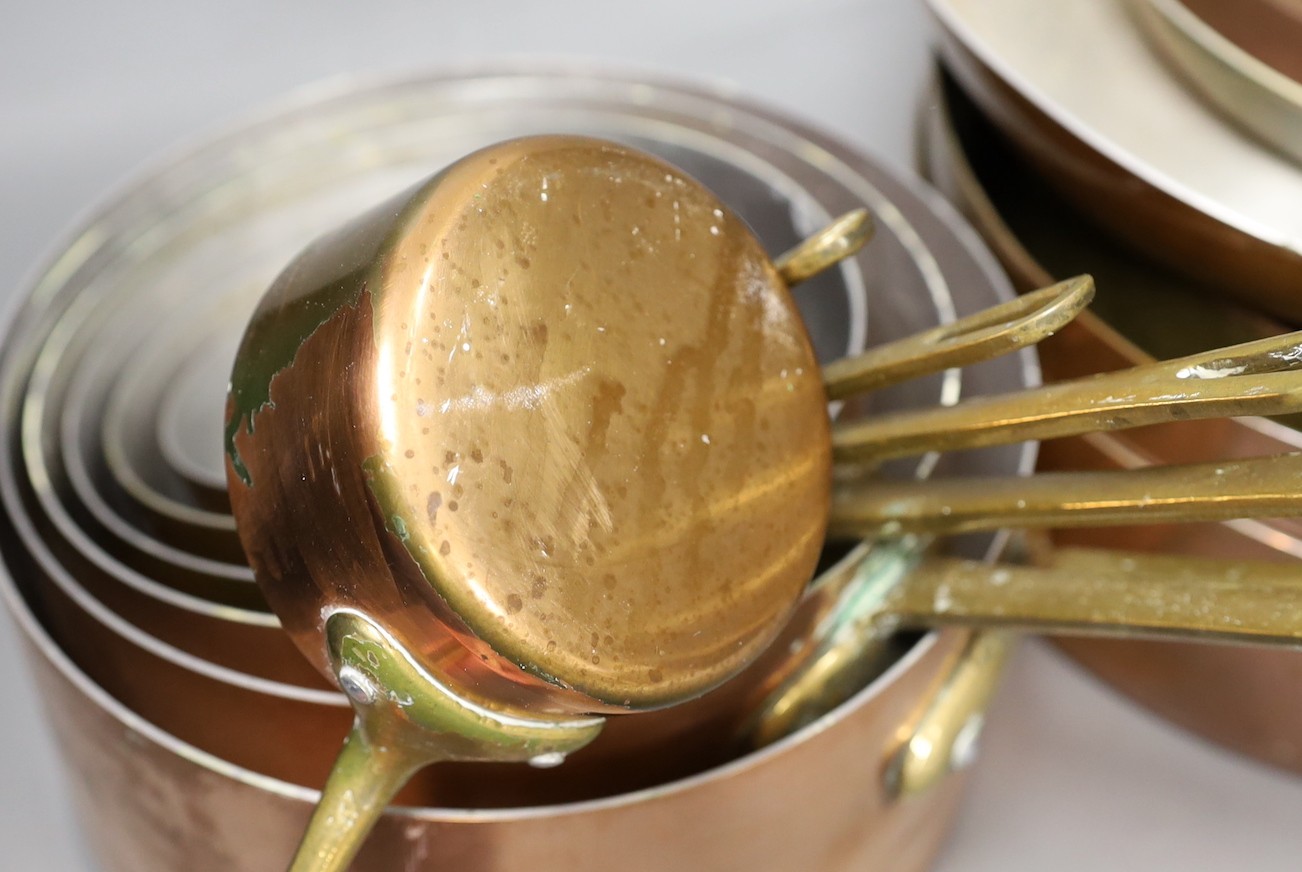 Batterie de cuisine, A collection of graduated French copper pots and pans - Image 2 of 3