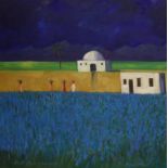Cyril Mount (1920-2013), oil on canvas, 'Blue Field - Udaipur', signed and dated '05, 61 x 61cm,