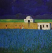 Cyril Mount (1920-2013), oil on canvas, 'Blue Field - Udaipur', signed and dated '05, 61 x 61cm,