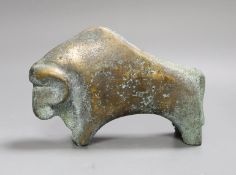 A verdigris bronze model of a buffalo, 20cm