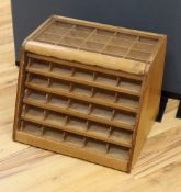 A tailors wooden five drawer counter top display cabinet, 36.5cm high, 48cm wide, 39cm deep