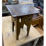 An Edwardian pokerwork occasional table, width 45cm