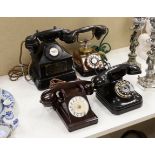 Four assorted Bakelite telephones to include a copper cased example (4)