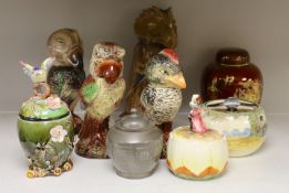 Four various ‘Wally bird’ jars and covers, another bird mounted box and cover, two others and a