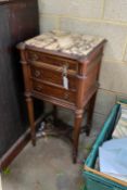 An early 20th century French marble topped mahogany bedside cabinet, fitted with a single drawer