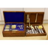 Two Mappin and Webb oak cased part cased plated canteens of cutlery