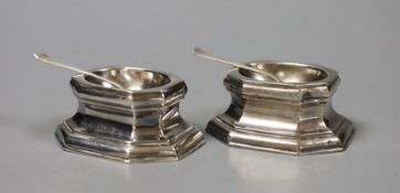 A pair of late Victorian Britannia standard silver trencher salts and pair of matching sterling
