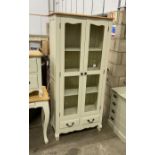 An oak and eau de nil painted glazed cabinet, width 90cm height 190cm