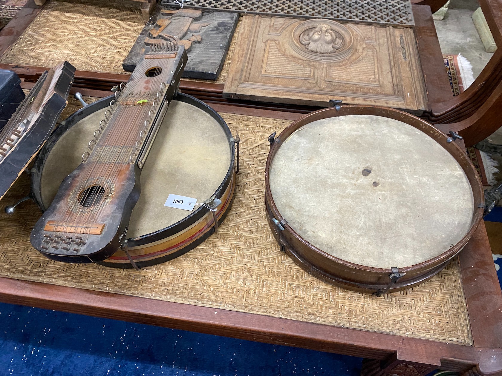 A group of assorted musical instruments comprising two large tambourines, two zithers and a Zenith - Image 3 of 3