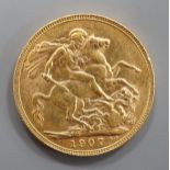 An Edward VII 1907 gold sovereign.