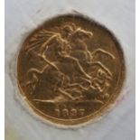 A Victorian 1897 gold half sovereign.