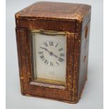 A leather cased brass carriage timepiece, Rattray, Dundee, 11cms high