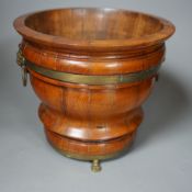 A 19th century brass bound coopered planter with loin mask handles, 19cms high