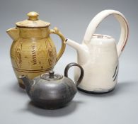 British studio pottery; a Jane Sawyer coffee pot and cover, Danlami Aliyu, for Wenford Bridge