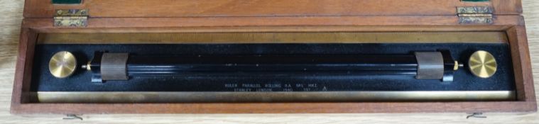 A cased Stanley Parallel Ruler, No:1 MK1 1940, Ruler 46cms long