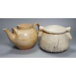 Sarah Walton (b.1945), a salt glaze stoneware teapot and cover and a similar jar and cover,