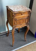 A 19th century French marble topped bedside cabinet, width 37cm, depth 38cm, height 84cm