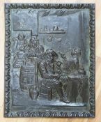 Nine relief plaques, a carved panel and a bronze style putti mounted on wooden panel,